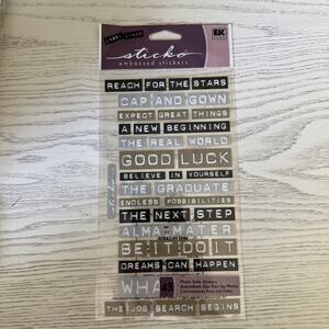 EK Success Sticko Label Lingo Embossed Graduation Silver Gold NEW